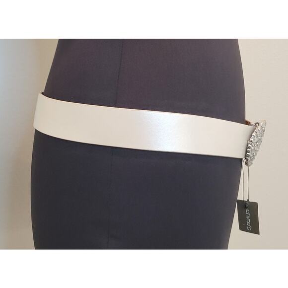 NWT Chico\'s Shannon Shine Ivory Belt 3 Rhinestone Bling Buckle Western Glam main image 4